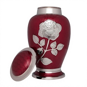 น่ารัก Urns เงินกุหลาบดอกไม้ขนาดใหญ่สีแดงเคลือบทองเหลืองงานศพผู้ใหญ่เผาศพ Urn พร้อมถุงกํามะหยี่ฟรี - Product Image 1