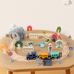 Jouets en bois éducatifs pour enfants, <span class=keywords><strong>train</strong></span> sur rail de simulation sur le thème de la ferme, 42 pièces, assemblage de <span class=keywords><strong>train</strong></span>, ensemble de jouets de chemin de fer - Product Image 6