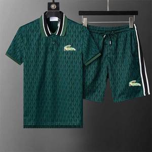 Completo da uomo di lusso con pantaloncini <span class=keywords><strong>polo</strong></span>, in stile casual intrecciato, con motivo a tinta unita, in fibra di bambù, con strass, tuta sportiva ricamata con animali, stile europeo - Product Image 1