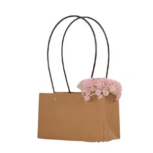 OEM梯形方形插花袋可回收玫瑰花束植物包装手提包