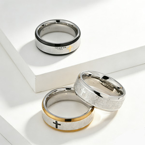 Cross-border e-commerce, popular in Europe and America, <b>titanium</b> steel cross <b>ring</b> for men, prayer and protective scriptures, sta - Product Image 1