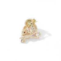 Broche oiseau pie en laiton plaqué or 14 carats avec zircon cubique pour les mariages des femmes, les fiançailles et les cadeaux