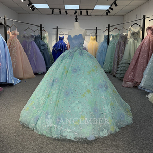 Robes de Quinceañera vertes et bleues à épaules dénudées, fleurs 3D, col cœur perlé, robe de 15 ans Dy6884 - Product Image 6