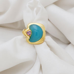 แหวนพลอยอเมทิสต์ชุบทอง18K อัญมณีคาลซิโดนีธรรมชาติสไตล์อินเทรนด์สำหรับใส่ในงานแต่งงานทุกวันวันครบรอบ - Product Image 2