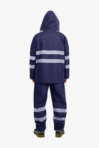 Haute visibilité écologique léger enduit de PU imperméable coupe-vent veste de pluie pantalon bandes réfléchissantes pour la sécurité au travail - Product Image 4