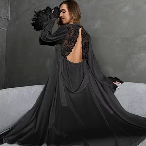 Nouvelle Robe de Nuit Sexy en Satin de Luxe à Manches Longues et Col en V Évidé pour Femme - Product Image 6