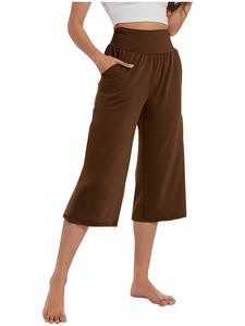 กางเกงเอวสูงแบบหลวมสำหรับผู้หญิง, กางเกงเอวสูงสีทึบกางเกงลำลองมีกระเป๋าระบายอากาศ - Product Image 3