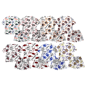 Précommande MOQ 5 Tenues d'été pour filles avec nœuds à motifs écussonnés, thème équipes de football, en Spandex doux/Coton biologique, style boutique tendance, vente en gros - Product Image 1