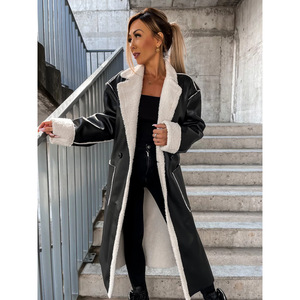 Europa e Stati Uniti autunno e inverno nuovo Casual <span class=keywords><strong>Trench</strong></span> in pelle sintetica spessa in ampio cappotto alla <span class=keywords><strong>moda</strong></span> donna - Product Image 4