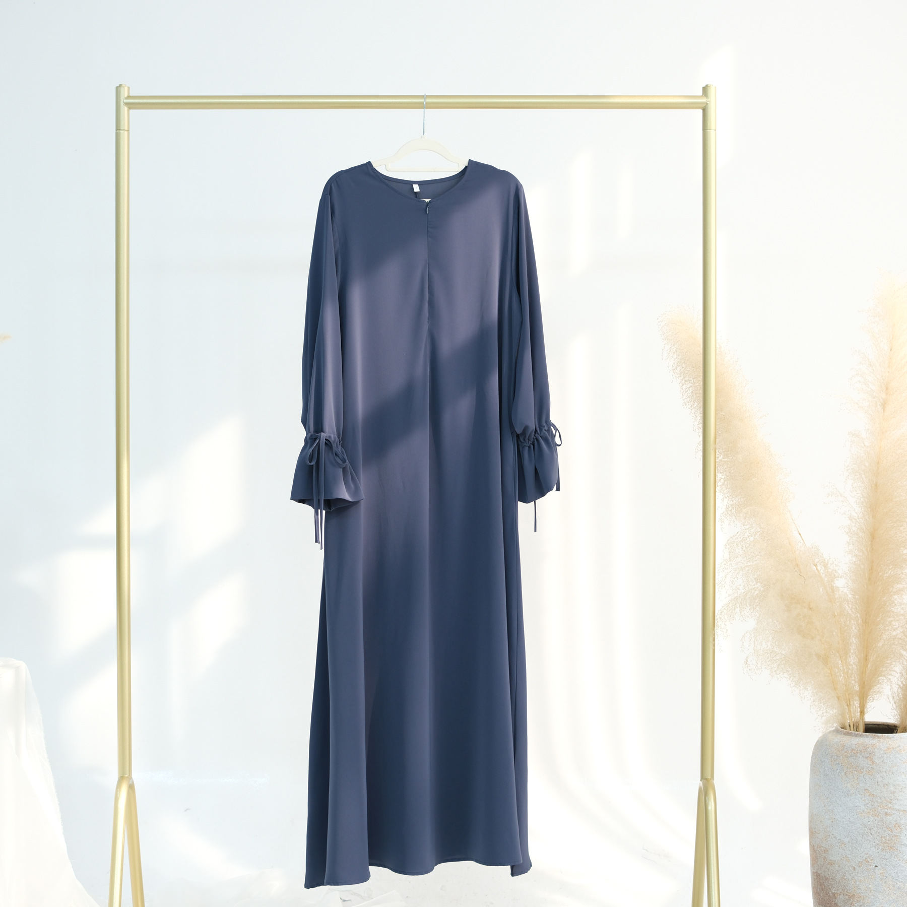 long sleeve maxi dress malaysia Modest Malaysia Nida Dress Elegant Long Tie Sleeves Maxi Solid Color Robe  for Women L421