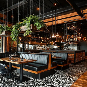 Ensemble de meubles de restaurant <span class=keywords><strong>vintage</strong></span> rétro de style industriel, <span class=keywords><strong>table</strong></span> et chaises de café avec banquette double face en cuir de café - Product Image 4