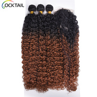Mèches de cheveux synthétiques en fibre Kanekalon en un seul paquet, Bundles de tissage de cheveux synthétiques Jerry Curl, Bundles de cheveux synthétiques avec closure