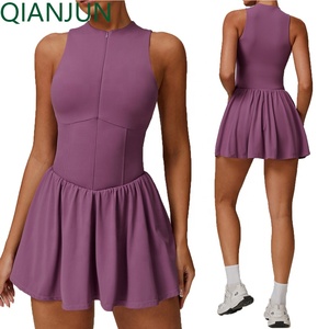 Abito da Tennis con Mezza Zip per Donna, Abbigliamento Fitness Personalizzato con Colletto Alto, Tuta Sportiva Traspirante per Attività - Product Image 1