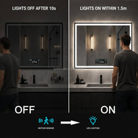 Miroir de salle de bain intelligent à LED avec écran tactile, affichage de la date et de l'heure, étanche IP44, détecteur de mouvement humain, pour projets hôteliers