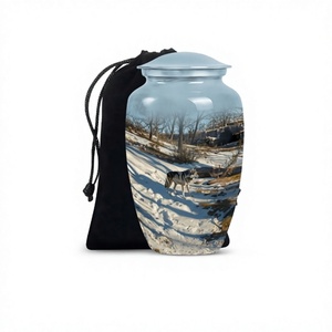 Venta caliente única lobo aullando cremación adulto urna para cenizas humanas con tapa y bolsa de terciopelo gratis - Product Image 1