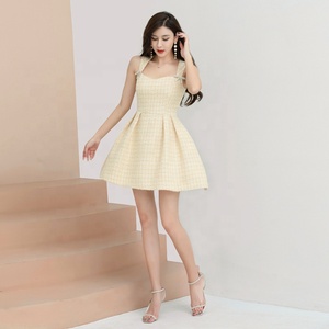Ultime Signore di Modo di Colore Giallo Chiaro <span class=keywords><strong>Tweed</strong></span> del <span class=keywords><strong>Vestito</strong></span> Elegante Da Sera Vestiti Da Partito - Product Image 5