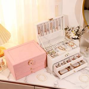 Boîte à bijoux à tiroirs multi-couches de grande capacité - Organisateur de bureau matelassé, idéal pour ranger les bagues, les boucles d'oreilles, les colliers, les bijoux fins - Product Image 4