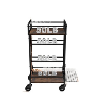 4 Tier Iron Wood Gym Storage Rack With Wheels For <b>Dumbbells</b> Kettlebells Yoga Mats Equipment Organizer - Product Image 5