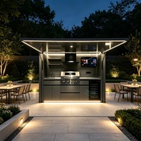 Ilha de Cozinha Modular Personalizada em Aço Inoxidável 304 para Exterior com Pia, Design à Prova de Intempéries, Geladeira de Vinho e Coifa para Vila