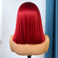 Perruque Bob Courte Droite 99J Bourgogne en Cheveux Humains, Rouge Vin, Dentelle Transparente Pré-Pluckée, Perruque Colorée Lisse, Vente en Gros pour Femmes