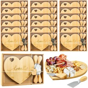 Bamboo Heart Shaped <b>Cheese</b> Board With <b>Knives</b> <b>Set</b> For Serving And Gift - Product Image 1