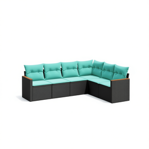 Ensemble de canapés de patio extérieur moderne 6 places en polyrotin noir avec coussins, design contemporain - Product Image 1