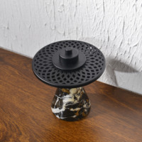Brûleur d'encens Mubkhar en marbre noir avec couvercle en métal noir pour Ramadan, Eid, décoration arabe pour la maison, Majlis Oud, parfum de luxe, décoration d'intérieur