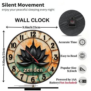 Round Wooden Wall <b>Clock</b> 25cm Silent Non Ticking Home Indoor Decor <b>Clock</b> - Product Image 2