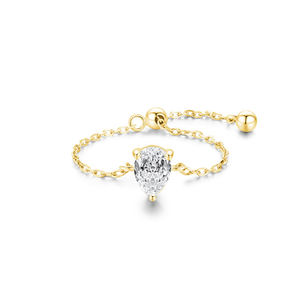 Bague chaîne ajustable S925 plaquée or 18 carats Bague chaîne une zircone Bague chaîne argent sterling Bague chaîne réglable - Product Image 6