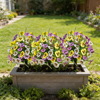 Bouquet de fleurs artificielles de primula à trois couleurs avec piquet de fixation au sol pour décoration extérieure