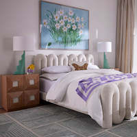 Lit rembourré en peau de mouton beige à motif ondulé, lit double en tissu moderne et artistique pour chambre à coucher, dossier confortable pour la maison et l'hôtel