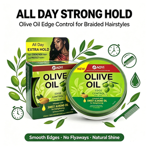 Gel Coiffant à l'Huile d'Olive 64g avec Huile d'Amande Douce pour Bords, Tresses, Boucles, Extensions – Fini Non Collant – Marque Privée - Product Image 1