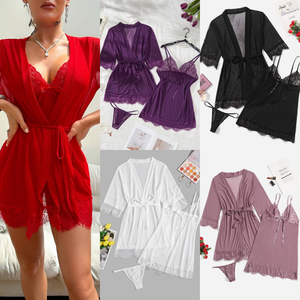 Abbigliamento da notte da donna <span class=keywords><strong>Sexy</strong></span> classico di <span class=keywords><strong>natale</strong></span> in pizzo rosso biancheria intima in rete camicia da notte con cintura erotica Pjs - Product Image 2