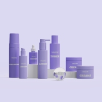 Ensemble d'emballages cosmétiques de luxe pour soins de la peau avec pompe à lotion, flacon de lotion cosmétique en plastique PET brun rose vide et ensemble de pots à crème