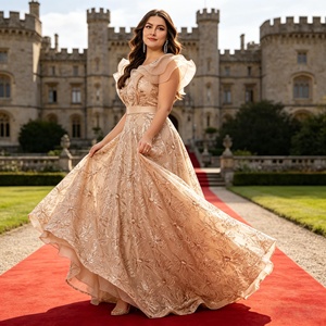 <span class=keywords><strong>Vestido</strong></span> Elegante de <span class=keywords><strong>Fiesta</strong></span>, Cóctel, Noche y Formal para Mujer de Talla Grande, con Lentejuelas, Cuello en V, Volantes y Falda Larga - Product Image 1