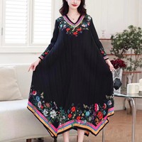 Robe de soirée ample plissée Miyake 2023 grande taille, à bords ondulés, pour fête de Pâques, décontractée et fluide, imprimée numériquement, non tissée, lavable