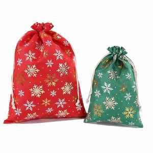 Bolsa de Regalo Navideña Roja, Bolsa de Yute Fina con Cordón, Nueva Bolsa de Embalaje para Regalos - Product Image 3