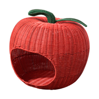 Lit pour chat tressé en forme de pomme, semi-fermé, lavable, pour chat, chien, petit animal domestique, intérieur, confortable, vente en gros