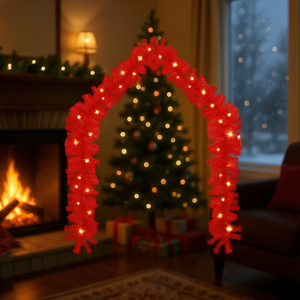 Guirnalda Navideña Roja de PVC de 5 Metros de Largo con Luces Blancas, Decoración para Colgar en la Pared, Estilo Tradicional - Product Image 2