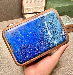 GOLDTOP 2024 New Craft Stone Vintage Decorative blue Marble Jewelry box with polish home Decorative Polished blue Marble Jewelry