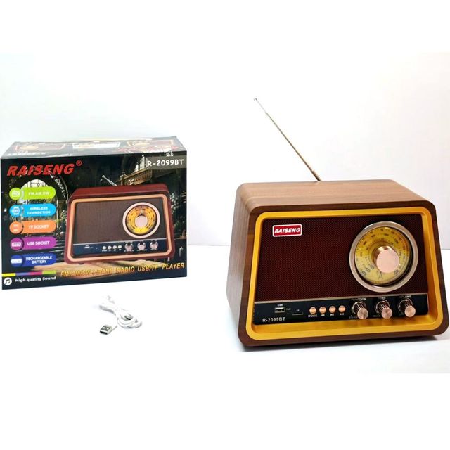 Multi-Band Vintage Radio with WIRELESS BT, Wooden Body, USB/TF Playback, Solar Panel Charging, Built-in Lamp & 18650 Battery