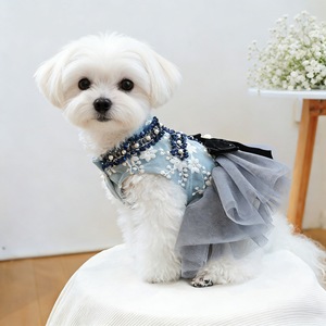 Ropa para Mascotas, Vestido para Perro o Gato, Color Gris Azulado, Falda de Tul Bordada, Estilo Princesa, para las Cuatro Estaciones - Product Image 2