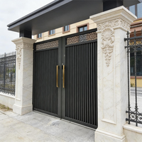 Nouvelle porte double en alliage d'aluminium de luxe chinoise avec motif rétro noir mat, serrure intelligente automatique, porte de cour de villa, porte de cour