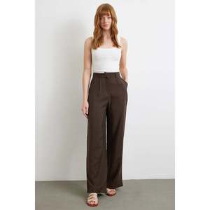 Pantalones Palazzo Modales de Cintura Alta, Pierna Ancha, Color Café, Antiarrugas, para Mujer - Product Image 4