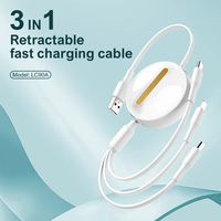 LDNIO LC90A 3 en 1 Cable USB retráctil 3 en 1 Cable cargador Cable de carga rápida