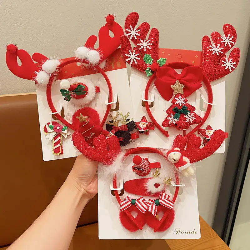Accessori per capelli natalizi Set per ragazze fascia per bambini decorazione corna per feste copricapo molletta per capelli renna cravatte per capelli ornamenti natalizi