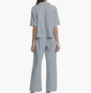 Vente en gros de pyjamas en coton mélangé pour femmes, sur mesure, grande taille, ensemble 2 pièces, respirant, décontracté, rayé, vêtements de nuit confortables - Product Image 4