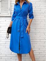 Nouvelle Arrivée Robe Chemise Décontractée pour Femme, Idéale pour le Bureau et le Quotidien, Coupe Ample Droite Unie avec Boutons et Ceinture