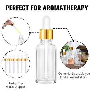 Botellas de Vidrio Transparente con Gotero de 15ml, 30ml, 50ml y 100ml para Aceites Esenciales y Cuidado de la Piel, con Gotero Dorado y Serigrafía - Product Image 5