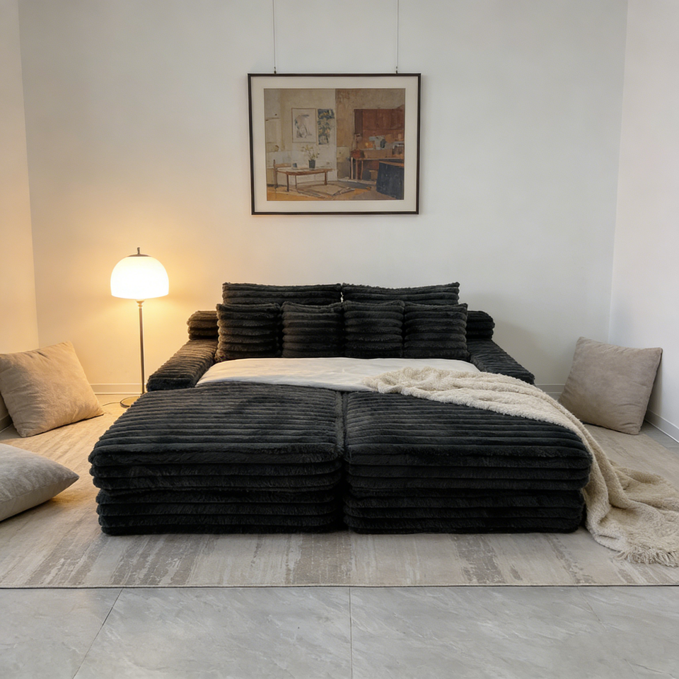 Luxury Yellow Faux Fur Modular Sofa Set Plush Ribbed Sectional Couch ...